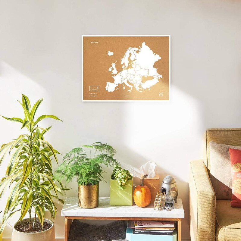 Miss Wood Mapa Woody da Europa branco 60x45cm emoldurado