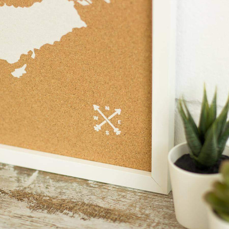 Miss Wood Mapa Woody da Europa branco 60x45cm emoldurado
