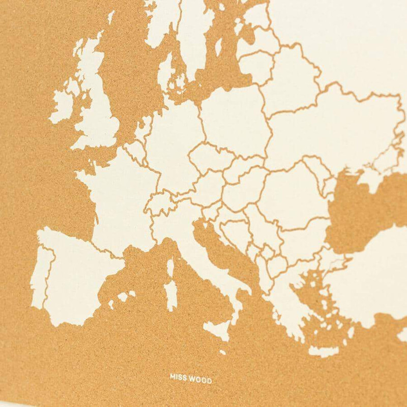 Miss Wood mapa de continente Woody Map Europa weiß 90x60cm gerahmt