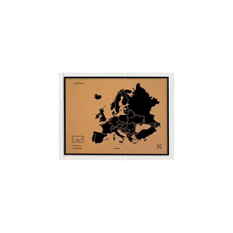 Miss Wood Mapa Woody da Europa preto 60x45cm emoldurado