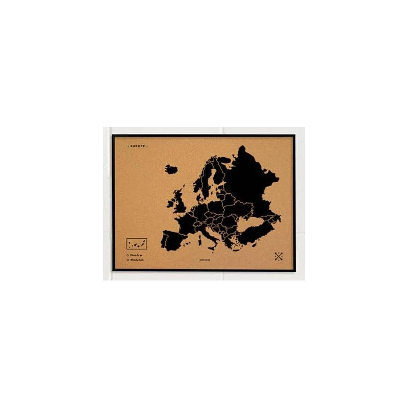 Miss Wood mapa de continente Woody Map Europa schwarz 90x60cm gerahmt