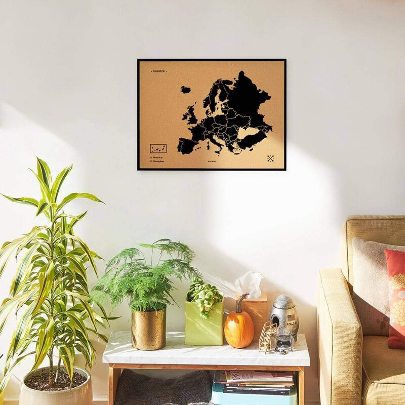 Miss Wood Mapa Woody da Europa preto 60x45cm emoldurado
