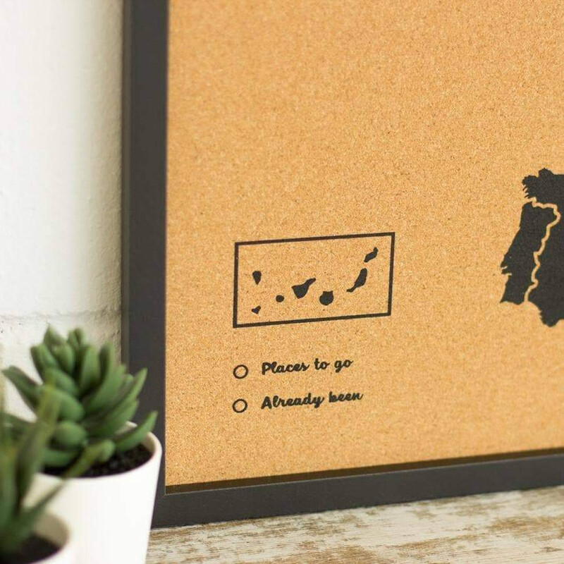 Miss Wood Mapa Woody da Europa preto 60x45cm emoldurado