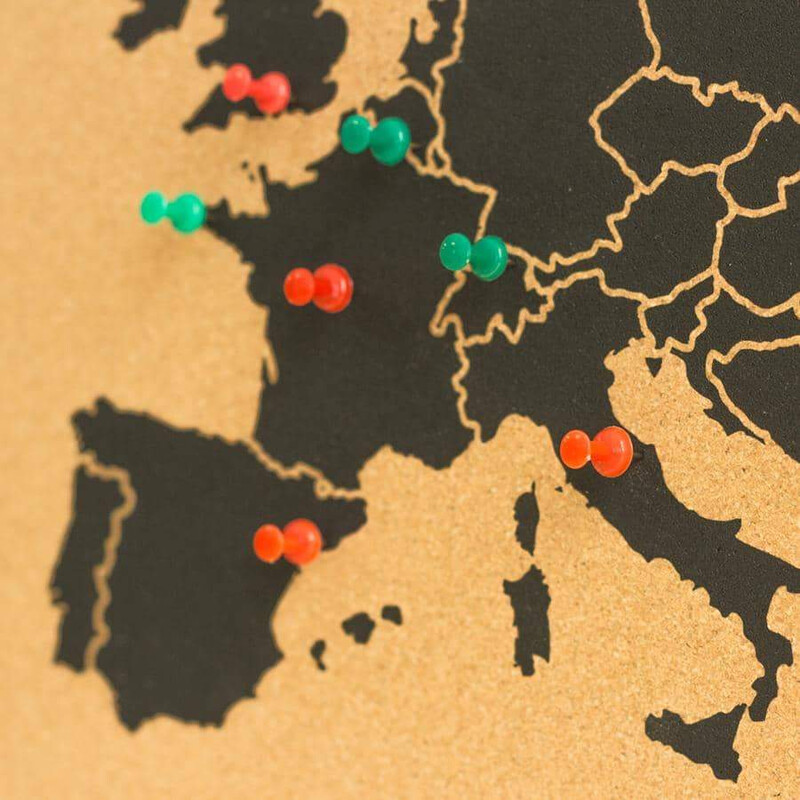 Miss Wood Mapa Woody da Europa preto 60x45cm emoldurado