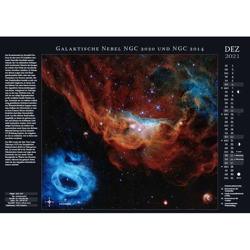 Astronomie-Verlag Calendário Weltraum-Kalender 2021