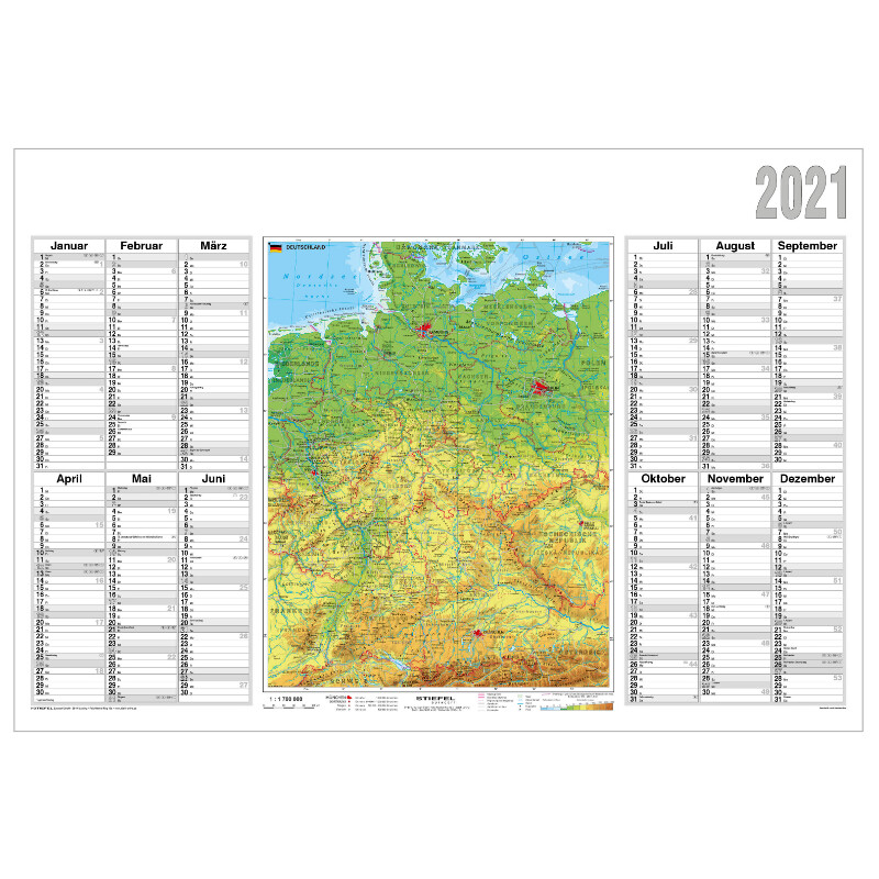 Stiefel Mapa Planeamento anual 2021 Alemanha físico