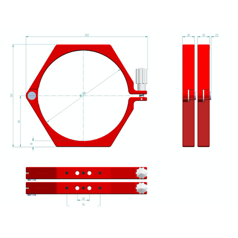 PrimaLuceLab Braçadeiras de tubo PLUS 150mm