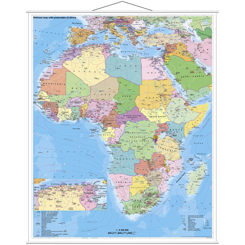 Stiefel mapa de continente África política com código postal