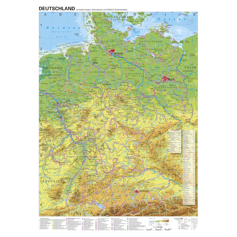 Stiefel Mapa Rotas cicláveis de longa distância da Alemanha (68x98)