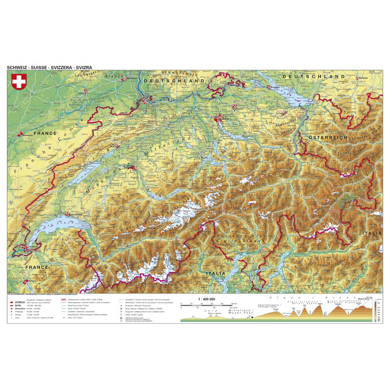 Stiefel Mapa Suíça físico (98 x 68 cm)