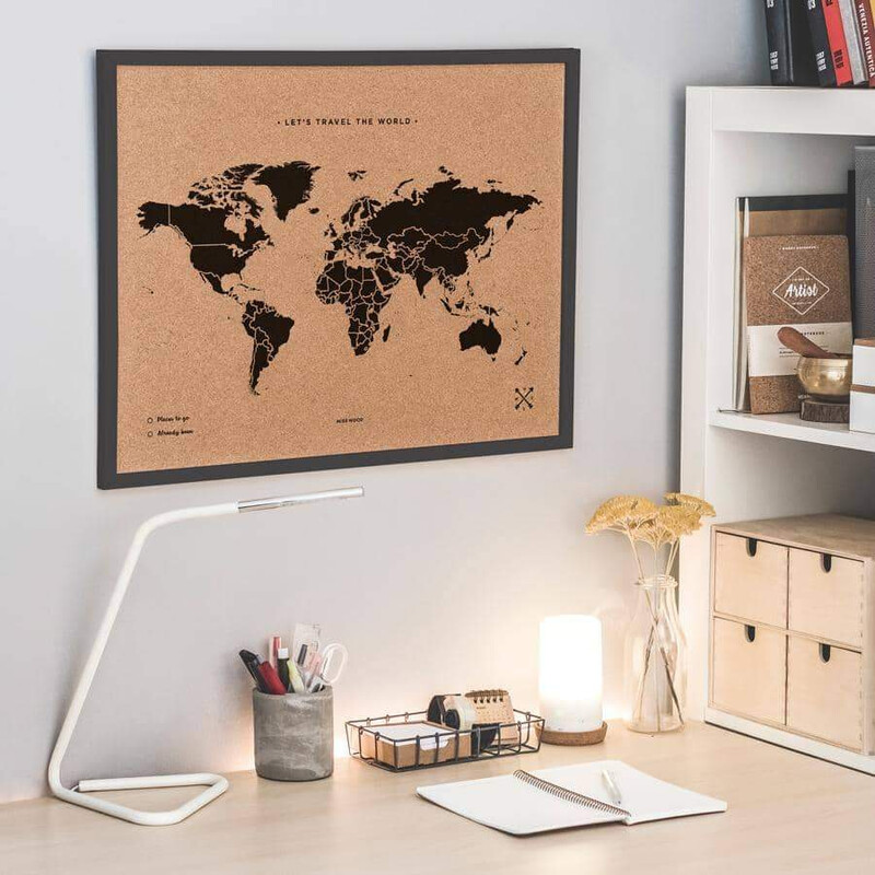 Miss Wood Mapa mundial Woody Map Natural Cork L black