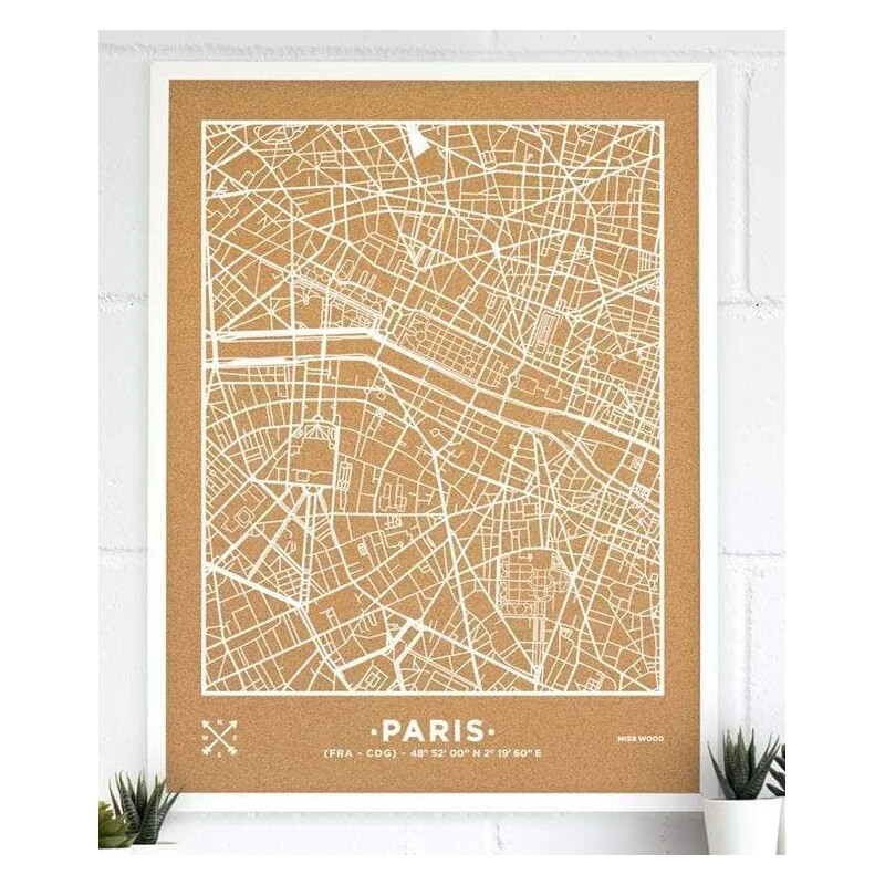 Miss Wood Mapa regional Woody Map Natural Paris XL White