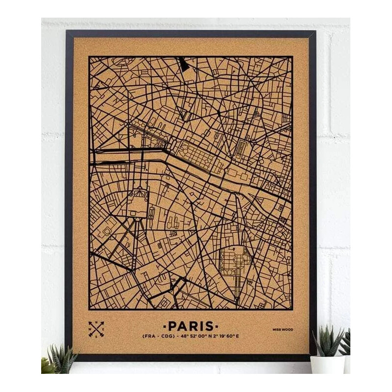 Miss Wood Mapa regional Woody Map Natural Paris XL Preto