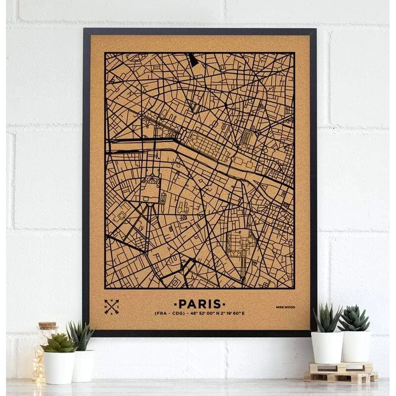 Miss Wood Mapa regional Woody Map Natural Paris XL Preto