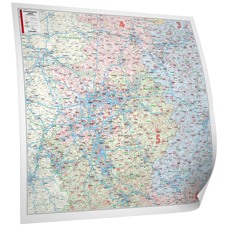 Bacher Verlag Mapa regional Renânia do Norte-Vestefália com códigos postais (152 x 150 cm)