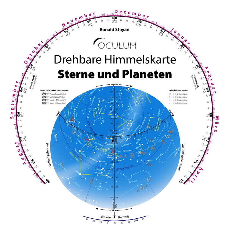 Oculum Verlag Carta de estrelas Drehbare Himmelskarte Sterne und Planeten 30cm