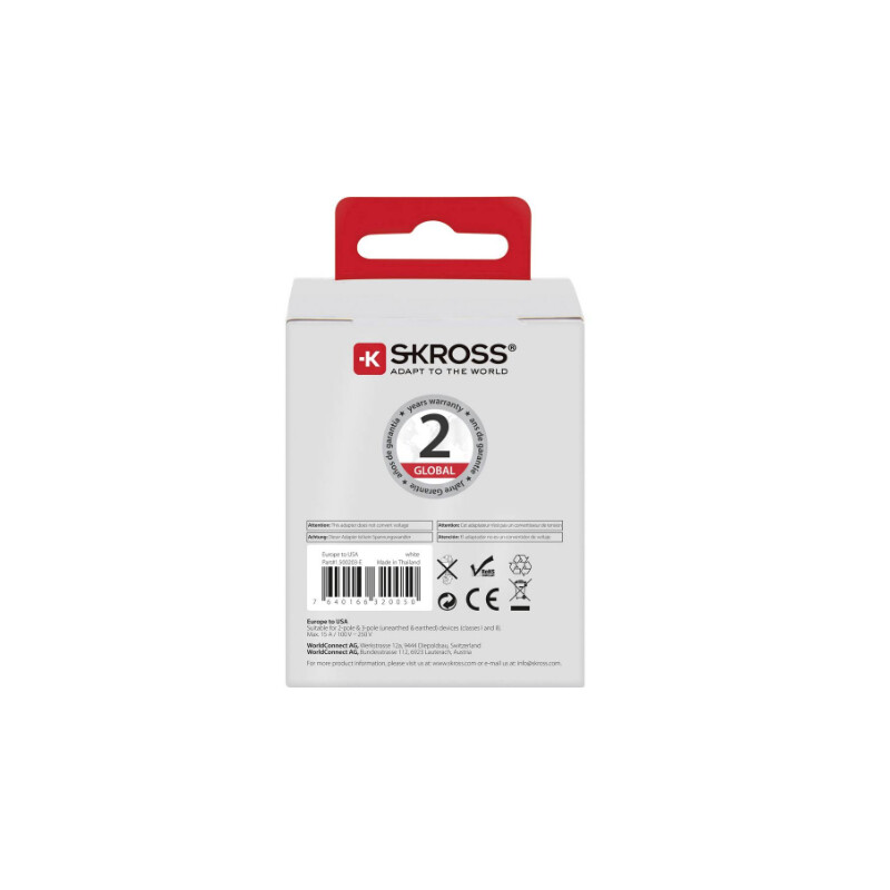 Skross Adaptador de viagem da Europe para os EUA