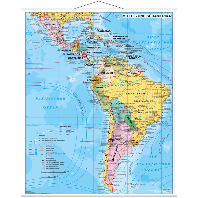 Stiefel mapa de continente Mittel- und Südamerika politisch (97 x 119 cm)
