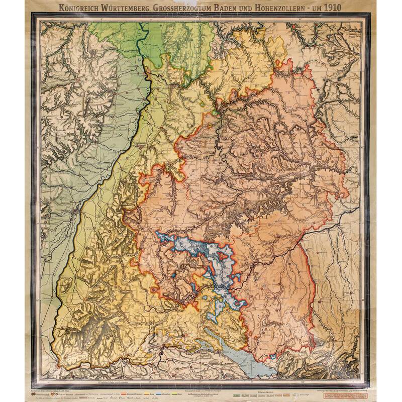Kastanea Mapa regional Historische Baden-Württembergkarte von 1910 (85 x 96 cm)