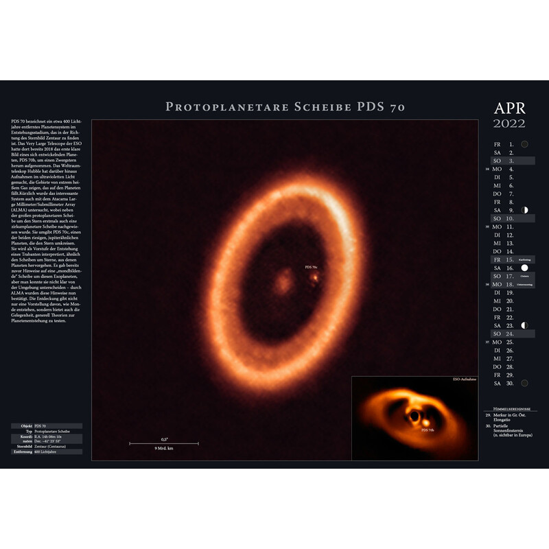 Astronomie-Verlag Calendário Weltraum-Kalender 2022