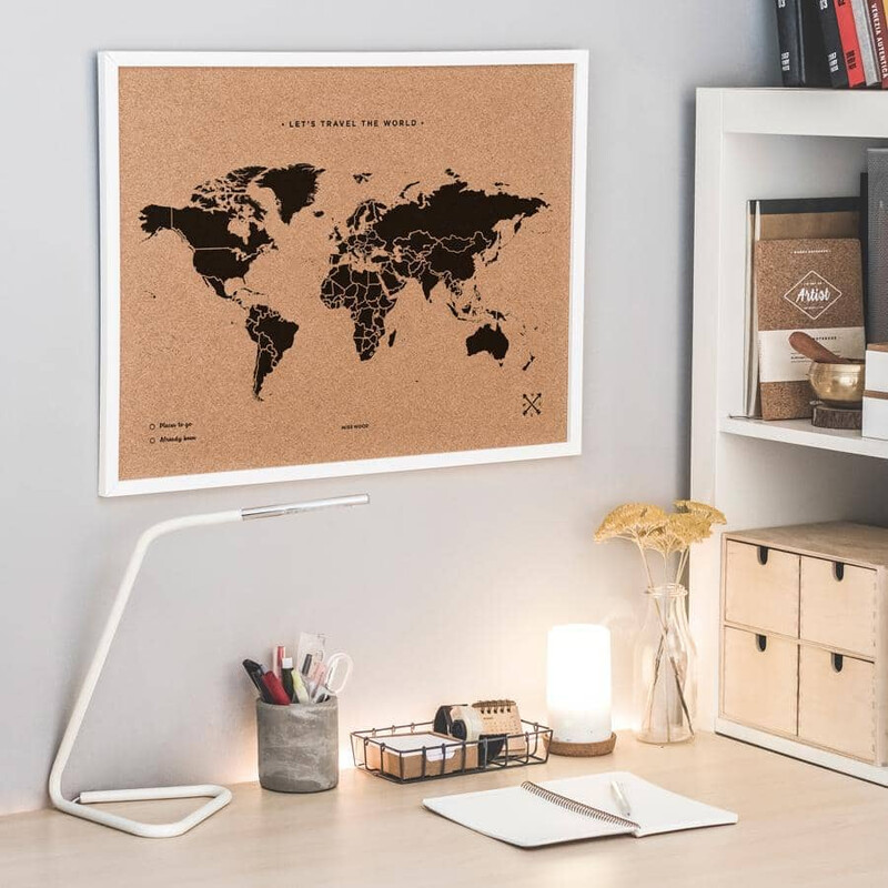 Miss Wood Mapa mundial Woody Map Natural Cork L black