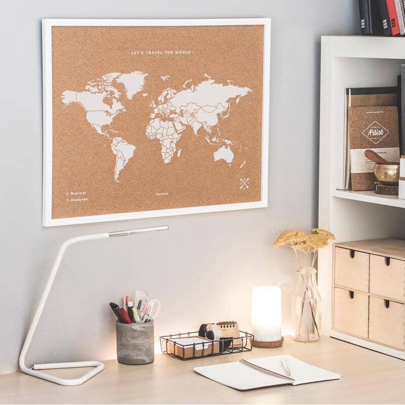 Miss Wood Mapa mundial Woody Map Natural Cork L white