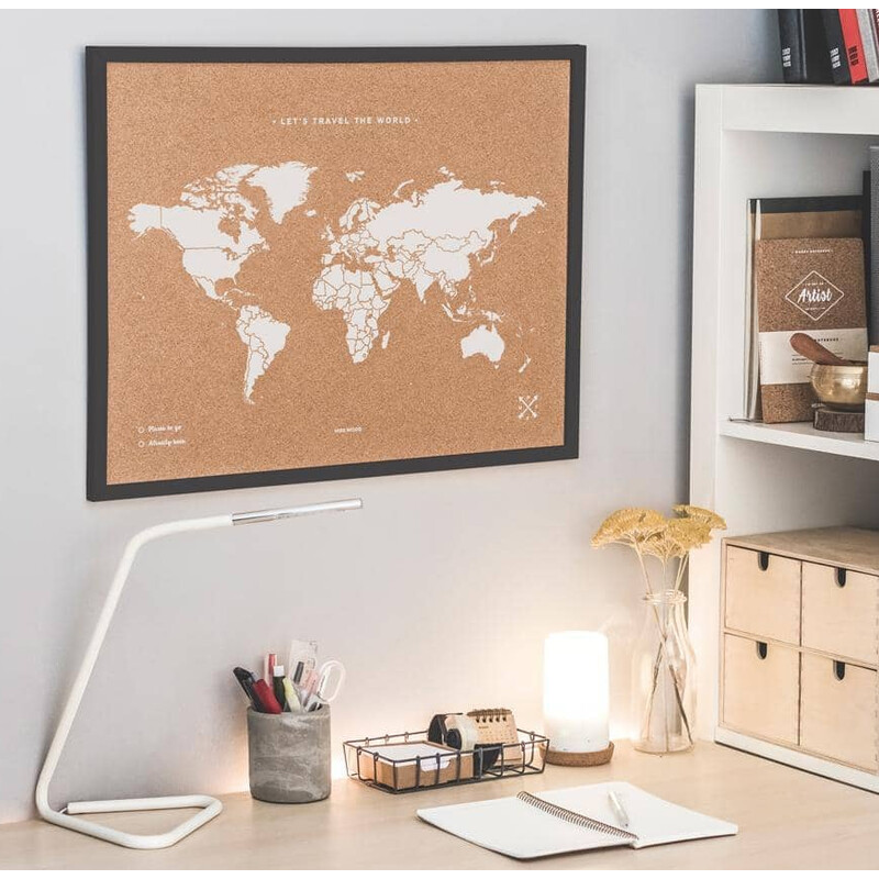 Miss Wood Mapa mundial Woody Map Natural Cork XL white