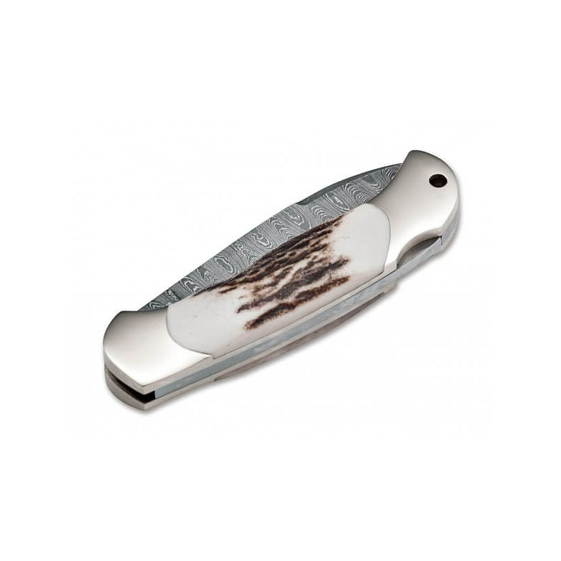 Böker Faca Ponta de lança Scout Staghorn Damascus