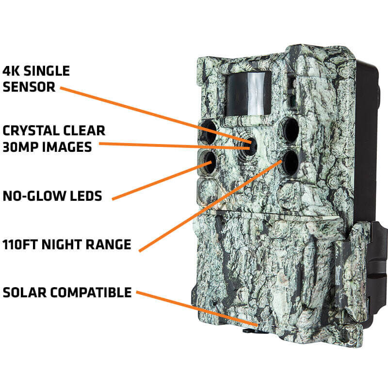 Bushnell Câmera foto selvagem 30MP CORE 4KS Camuflagem de casca de árvore sem brilho, caixa 5L