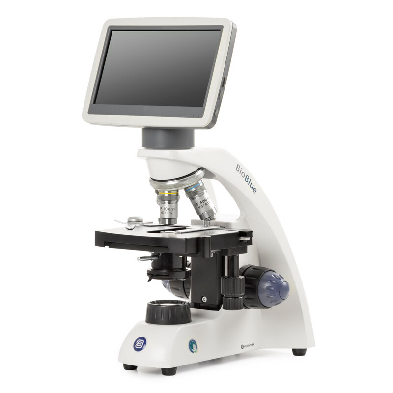 Euromex Microscópio BioBlue, BB.4220-LCD, ecrã LCD de 7 polegadas, Objectivas 4/10/S40x SMP, DIN, 40x - 400x, 10x/18, LED, 1W, Mesa cruzada