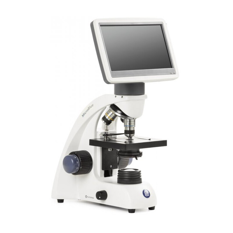 Euromex Microscópio MicroBlue, MB.1001-LCD, ecrã LCD de 5,6 polegadas, Objectivas 4/10/S40x, DIN 35mm perf., 40x - 400x, LED 1W, Estante de amostra simples