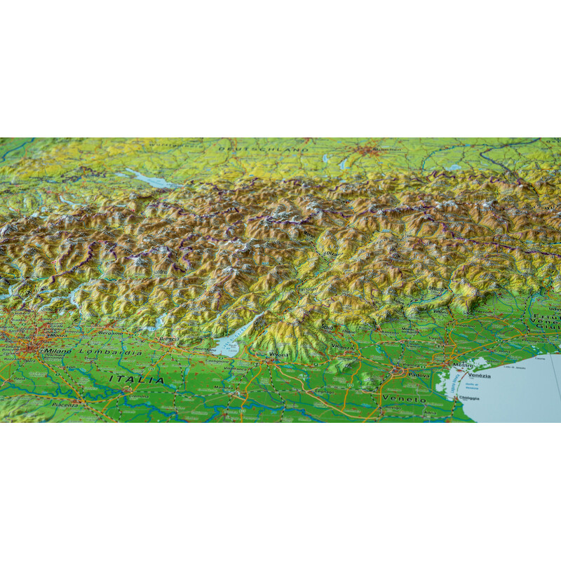 Georelief Alpes (77 x 57 cm) Mapa em relevo 3D com moldura de madeira