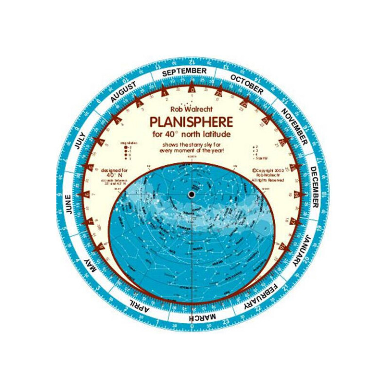 Rob Walrecht Carta de estrelas Planisphere 40°N 25cm