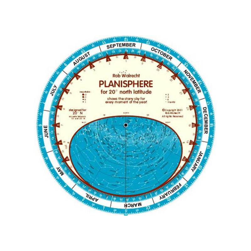 Rob Walrecht Carta de estrelas Planisphere 20°N 25cm
