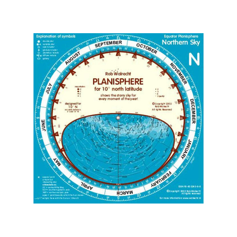 Rob Walrecht Carta de estrelas Planisfério 0° Equador 25cm