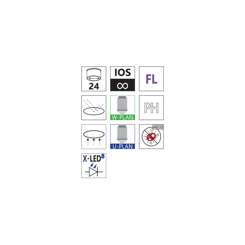 Optika Microscópio invertido IM-5FLD, FL, trino, inverso, 10x24mm, AL/DL, objectivas LED 5W, 8W w.o.