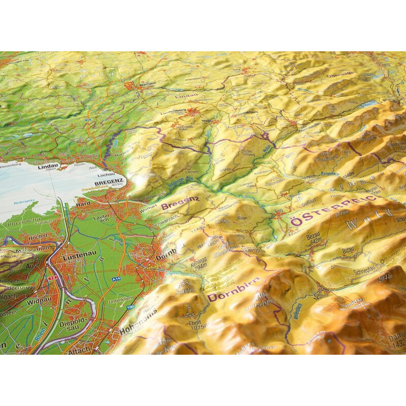 Georelief Mapa regional Allgäu Bodensee 3D Reliefkarte (77 x 57 cm)