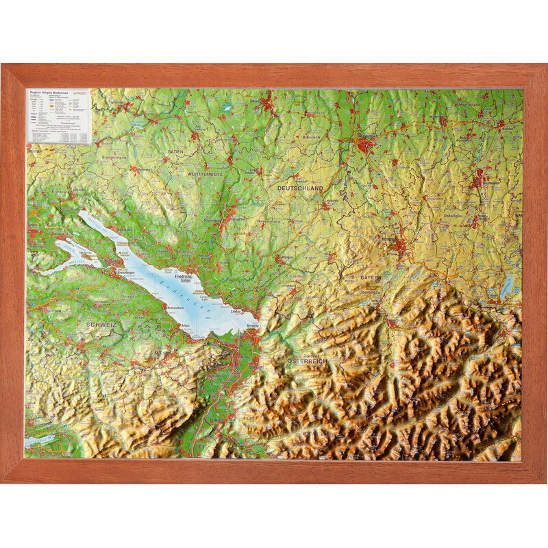 Georelief Mapa regional Allgäu/Lake Constance 3D relief map, small