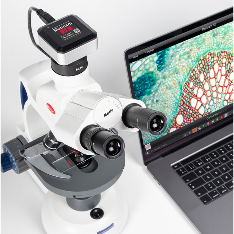 Motic Câmera A8, a cores, sCMOS, 1/3", 1.34µm, 30fps, 8MP, USB 3.0 & USB 2.0
