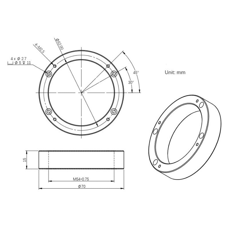 ZWO Adaptadores D70-M54F
