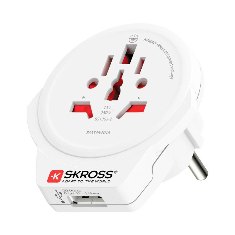 Skross Fonte de alimentação Reiseadapter World to Europe USB 1.0