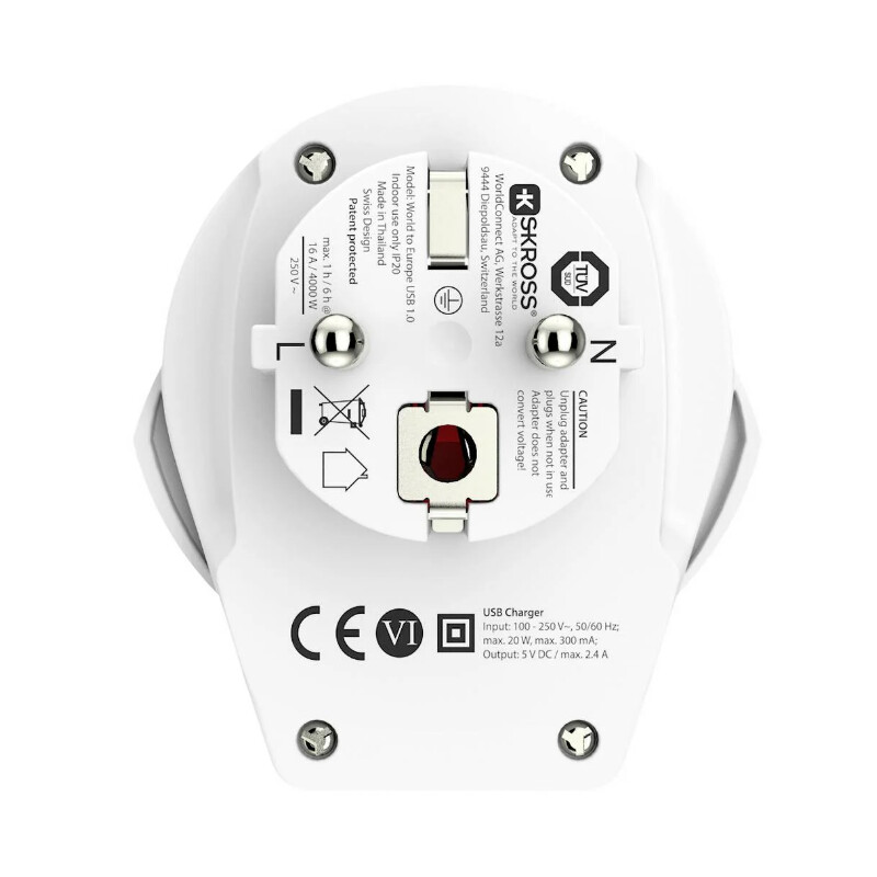 Skross Adaptador de viagem Mundo para a Europe USB 1.0