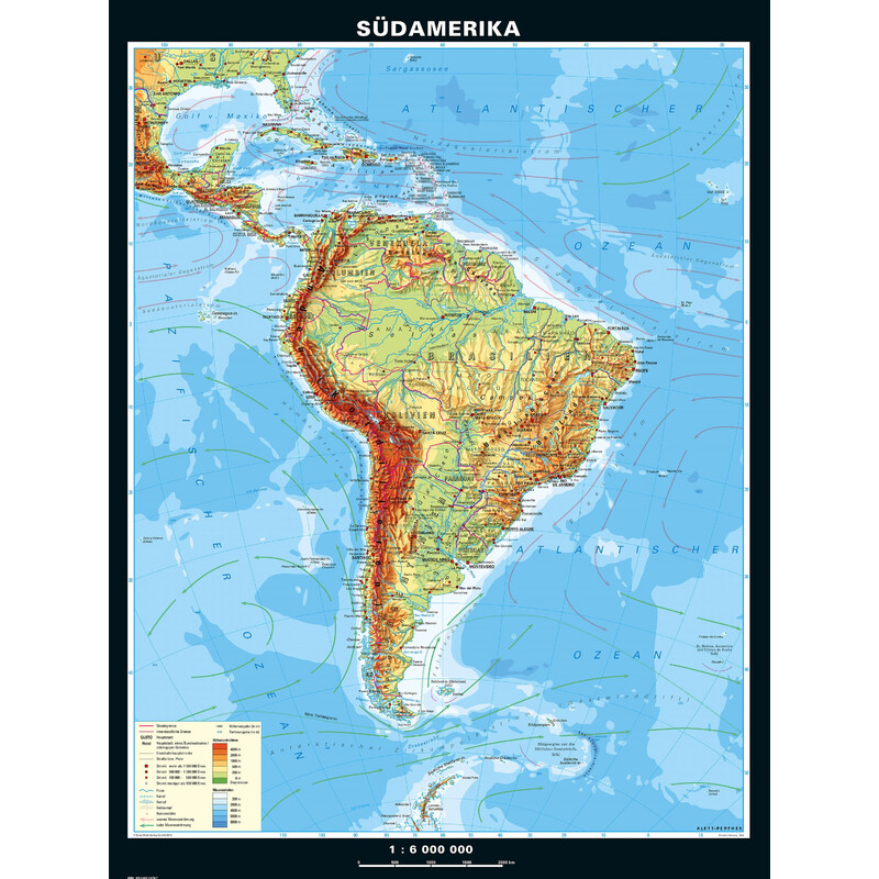 PONS mapa de continente América do Sul físico (153 x 202 cm)