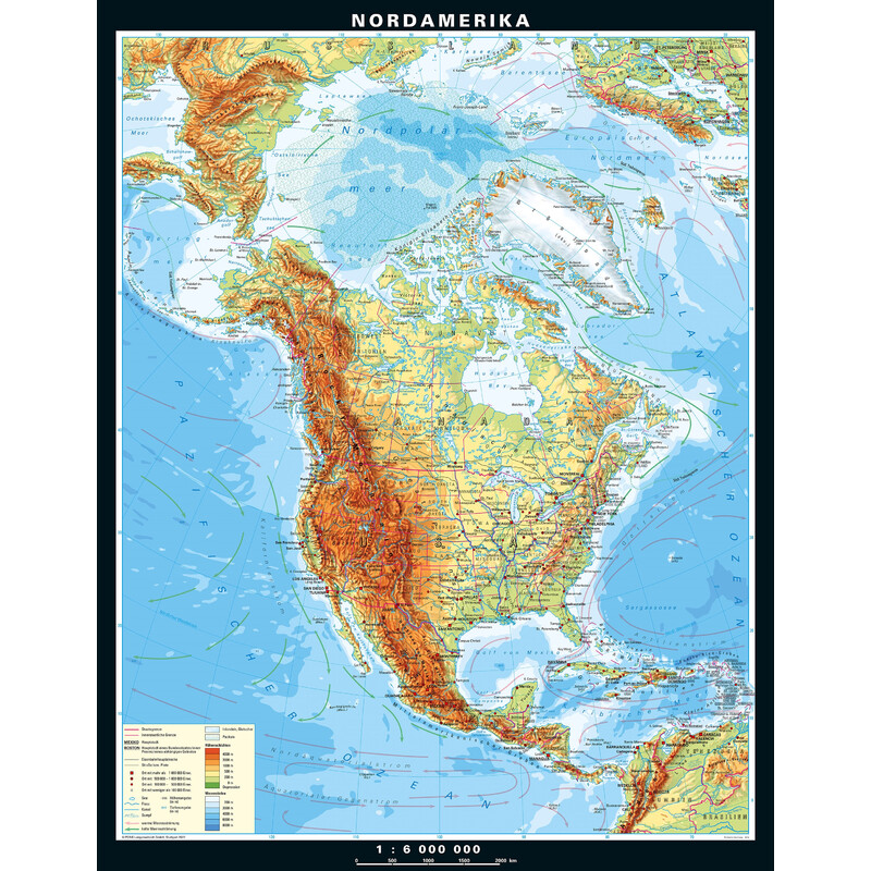 PONS mapa de continente América do Norte físico (158 x 203 cm)