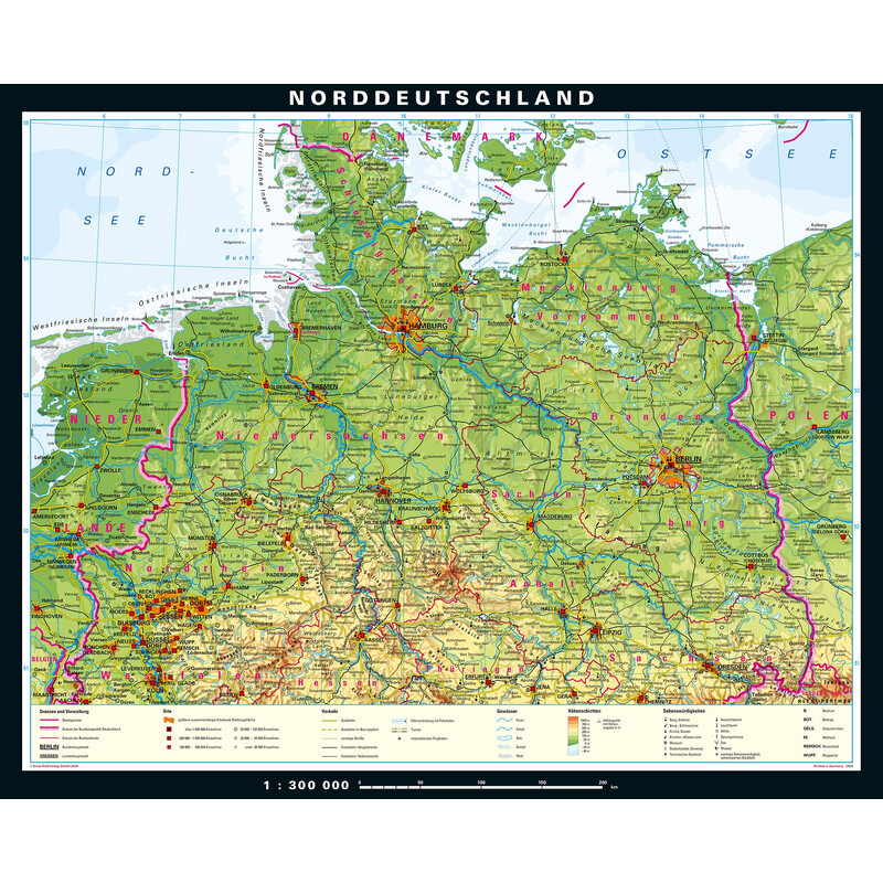 PONS Mapa regional Norte da Alemanha físico (243 x 197 cm)