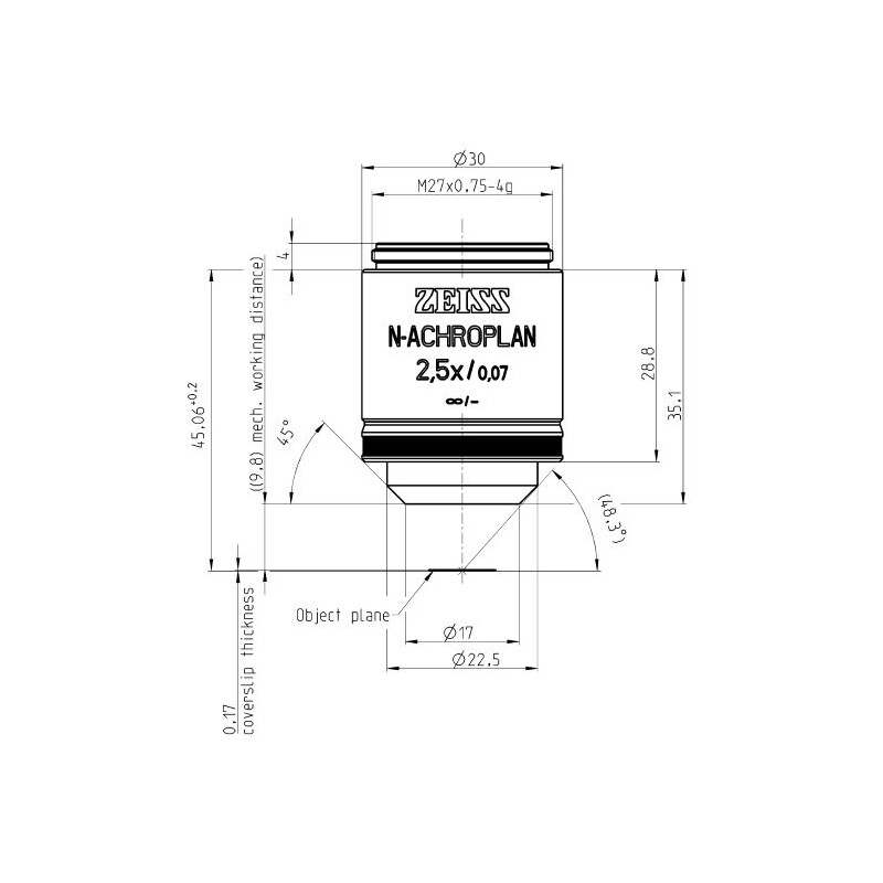 ZEISS objetivo Objetiva N-Achroplan 2.5x/0.07 M27