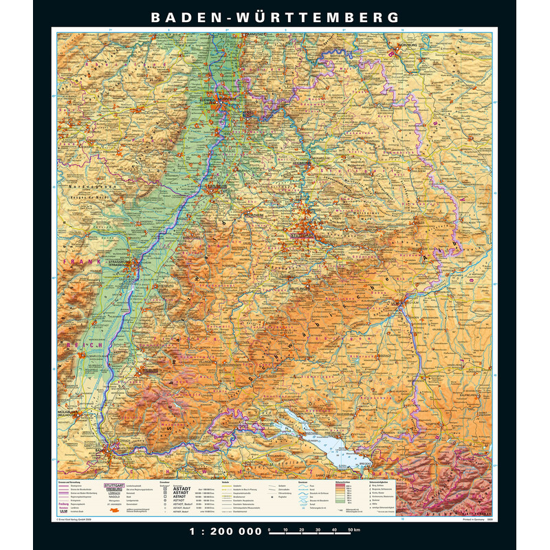 PONS Mapa regional Baden-Württemberg fisicamente e politicamente (148 x 168 cm)