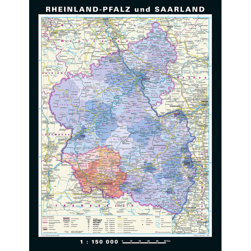PONS Mapa regional Renânia-Palatinado e Sarre fisicamente e politicamente (148 x 193 cm)