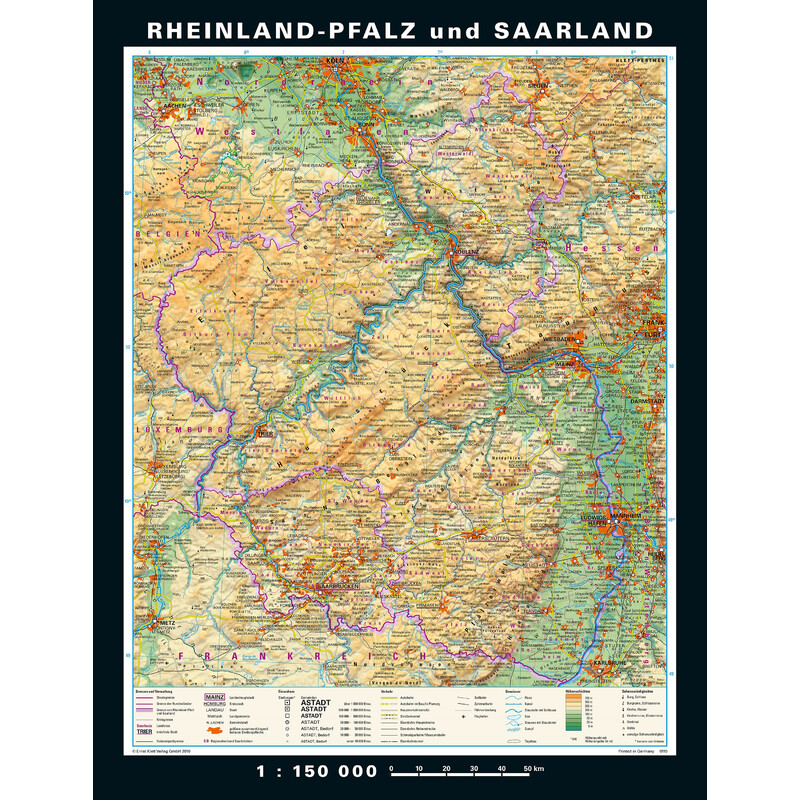 PONS Mapa regional Renânia-Palatinado e Sarre fisicamente e politicamente (148 x 193 cm)