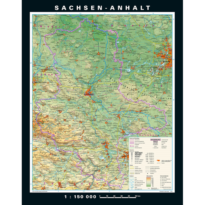 PONS Mapa regional Saxónia-Anhalt fisicamente e politicamente (148 x 188 cm)